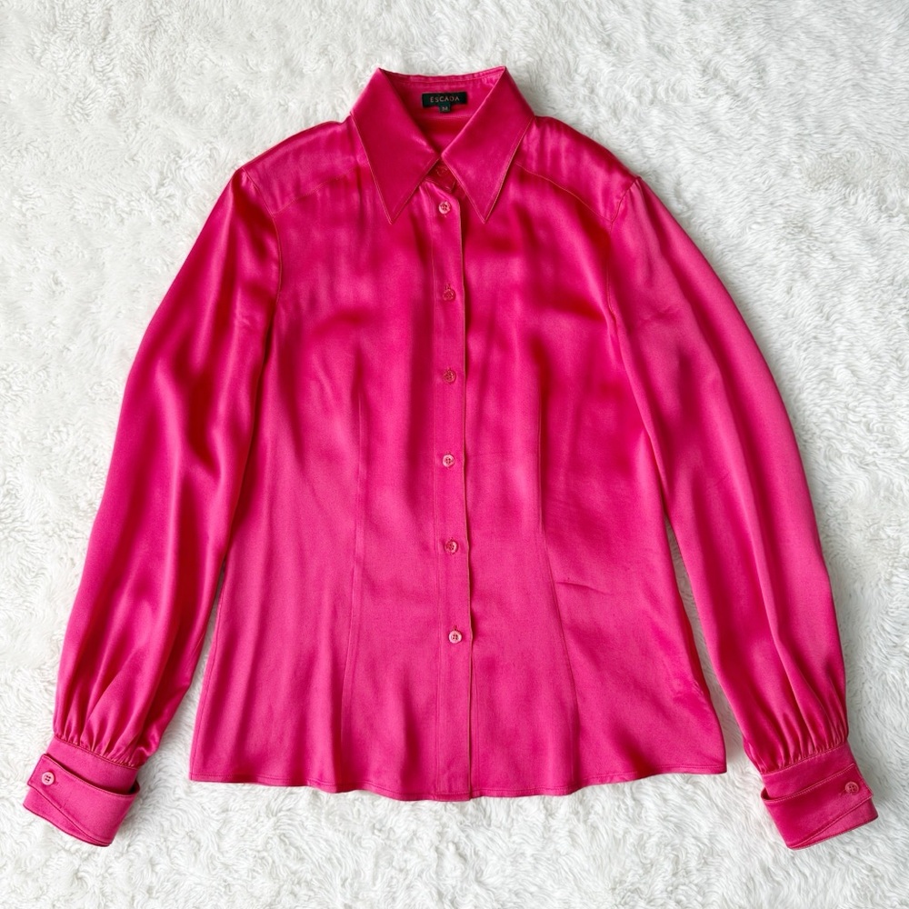 VTG ESCADA Woman Pink 100% Silk Button Down Top EU34 Luxury Designer Classic